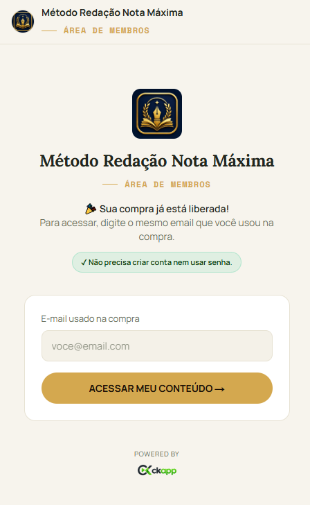Tela real da Área de Membros do CkApp, aberta no celular